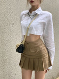 Trizchlor Back to college Pleated Micro Skirt Women Korean Fashion Casaul Button Pocket Patchwork High Waist A-Line   Mini Skirt Streetwear