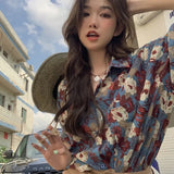 Trizchlor Vintage Short Sleeve Shirt Women Summer Casual Chic Y2K Female Blouse Print Loose Streetwear Vacation Thin Tops New