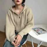 Trizchlor MEXZT Hooded Knitted Cardigan Women Fashion Cropped Sweater Outerwears Winter Streetwear Knitwear Korean Long Sleeve Jumpers New