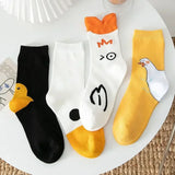 Trizchior Middle Tube Ins Cute Socks Japanese Duck Cartoon Stockings Cotton College Trend Kawaii Women Socks
