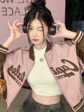 Trizchlor Women Y2K Baseball Jackets Loose Oversized Crop Bomber Coat Ladies Letter Print Sportswear Female Korean Windbreaker Jacket