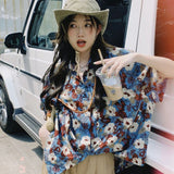 Trizchlor Vintage Short Sleeve Shirt Women Summer Casual Chic Y2K Female Blouse Print Loose Streetwear Vacation Thin Tops New