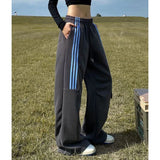 Trizchlor Women Streetwear Sweatpants American Retro Striped Loose Wide Leg Pants Casual Female Large Pocket Cargo Trousers New