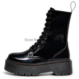 Trizchlor  Winter Women Boots Leather Reflective Female Lace Up Platforms Boot Increase Height Punk Boots Black Casual High-Top Shoes