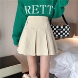 Back to college Vintage Corduroy Pleated Skirt Women Korean Style Kawaii Patchwork Casual High Waist A-Line Mini Skirts Autumn Winter