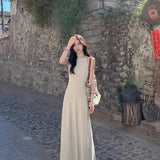 Trizchlor French Sleeveless Tank Dress Women Fashion Elegant Chic Slim A Line Long Dress Summer Vacation All Match Casual Solid Vestidos