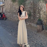 Trizchlor French Sleeveless Tank Dress Women Fashion Elegant Chic Slim A Line Long Dress Summer Vacation All Match Casual Solid Vestidos