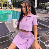 Trizchlor Back to college  Polo Neck Short Sleeves Buttons Patchwork Color T Shirt Pleated Skirts 2 Pcs Set Summer   Outfit Streetwear Overalls