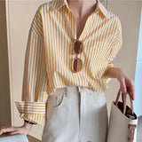 Trizchlor Striped Shirts Women Y2K Vintage Streetwear Long Sleeve Tops Korean Fashion Office Ladies Elegant Loose Casual Blouse New