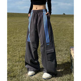 Trizchlor Women Streetwear Sweatpants American Retro Striped Loose Wide Leg Pants Casual Female Large Pocket Cargo Trousers New