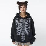 Trizchlor Skeleton Print Zip Up Loose Oversized Hoodie