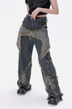 Trizchlor - Distressed Star Patchwork Wide Leg Jeans