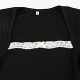 Trizchlor - French Lace Trim Splice Slim Long Sleeve Tee