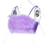 Trizchlor velvet fur crop camis top neon thin spaghetti straps sleeveless sexy women 2023 autumn winter streetwear party clothes