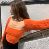 Trizchlor Fashion Elegant Long Sleeve Square Collar Solid Slim Sweater Women Autumn New Office Lady Streetwear Warm Female Top