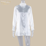 TRIZCHLOR Casual White Silm Turn-Down Collar Women Blouses Loose Sexy Long Sleeve Ladies Blouses Office Female Shirts Fashion 2021