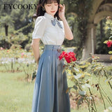 Trizchlor French Vintage Bandage Skirt Suit Women 2023 New Summer Casual Fashion Chiffon Bow Shirts Two-piece Sets Female