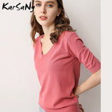 Trizchlor Half Sleeve Knitted Blouse Women Summer 2021 Ladies V-neck Blouses Blouse Knitted Womens Tops And Blouses Plus Size