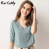 Trizchlor Half Sleeve Knitted Blouse Women Summer 2021 Ladies V-neck Blouses Blouse Knitted Womens Tops And Blouses Plus Size