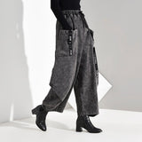 Trizchlor High Elastic Waist Pocket Split Long Denim Wide Leg Trousers New Loose Fit Pants Women Fashion Spring Autumn 2023