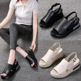 Trizchlor Slope Heel Slippers Female Summer New Style Female Summer Fashion Thick-soled Sandals Leather Slope High-heeled Sandals