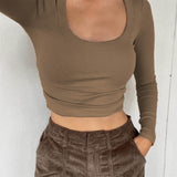 Trizchlor Women Slim Casual Ribbed Short T-Shirts Fall Spring Long Sleeve Round Neck Pullovers Crop Tops Base Tees Shirts 2023