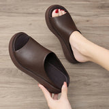 Trizchlor- Rimocy Thick Bottom Women Summer Slippers Outdoor Beach PU Leather Slides Female Vintage Peep Toe Platform Slippers Sandals 2024