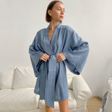Trizchlor Early Autumn New  Loose Shower Robes For Women Long Sleeve V Neck Nightwear Solid Woman Clothes Winter Bathrobe Female Casual 2023 Pajamas Cotton