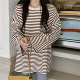 Trizchlor Striped Long-Sleeved T-Shirt Loose Retro Simple Round Neck Top Female Harajuku Casual Korean Fashion T-Shirt Pullover
