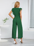 Trizchlor 2023 New Slim Jumpsuits High Waist Sleeveless Ruffle V Neck Pleated Wide Leg Pants Women For Fashion