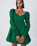 TRIZCHLOR Women Mini Princess Dress Elegant Lartern Sleeve Green Party Court Prom Short Dress Sweetheart Neck Stain Vestidos