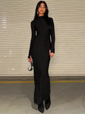 Trizchlor Sunny Autumn Ribbed Sexy Y2K Clothes Long Sleeve O-Neck Side Slit Bodycon Maxi Dress For Women 2023 Club Party Elegant Outfits