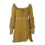 trizchlor  V-neck Dress Elegant Beading Button High Waist Woman Dress Dot Summer Short Dress New Vestidos