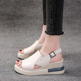 Trizchlor Slope Heel Slippers Female Summer New Style Female Summer Fashion Thick-soled Sandals Leather Slope High-heeled Sandals