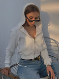 Vintage Y2k Zip Up Hoodies Women Harajuku Solid Korean Fashion Cropped Sweatshirt Streetwear Long Sleeve Sports Tops