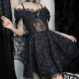 Trizchlor Goth Black Chic Bow Decoration Women Spaghetti Belt Dress Summer Elegant Off Shoulder Lolita Dress E-Girl Gothic Eam Dress