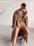 Trizchlor  Office Autumn Winter Elegant Solid Sets For Women O-neck Long Sleeve Shirts And Long Suit Pant Fashion Two Piece Sets
