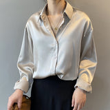 Trizchlor Back To College Autumn Fashion Button Up Satin Silk Shirt Vintage Blouse Women White Lady Long Sleeves Female Loose Street Shirts 11355